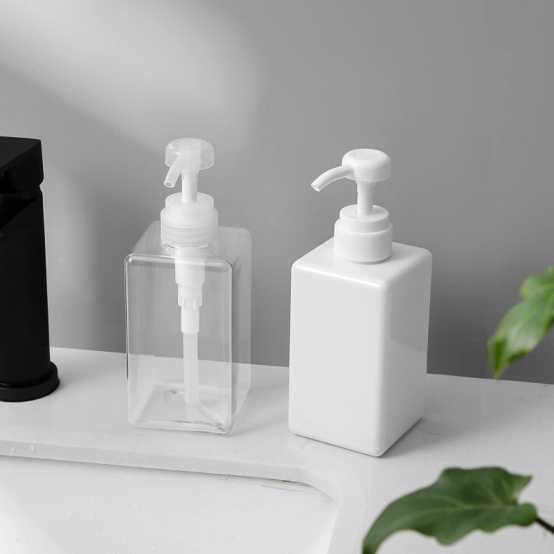 JiatuA Pump Bottle  Refillable Plastic Empty Lotion Soap Dispenser Liquid Container for Bathroom Shampoo and Body Wash  15oz/450ml Clear 2 Pack - Image 2
